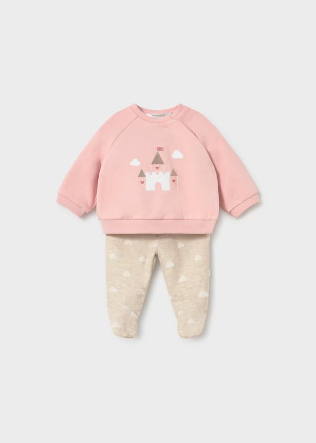 Mayoral - Castle Sweatshirt & Footed Trousers Set, Pink