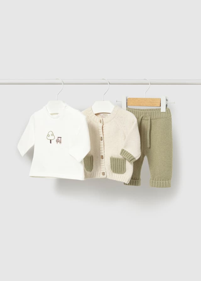 Mayoral - 3 Piece Knitted Cardigan, Top & Trousers Set, Green