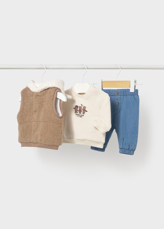 Mayoral - 3 Piece Knitted Gilet, Top & Trousers Set, Beige
