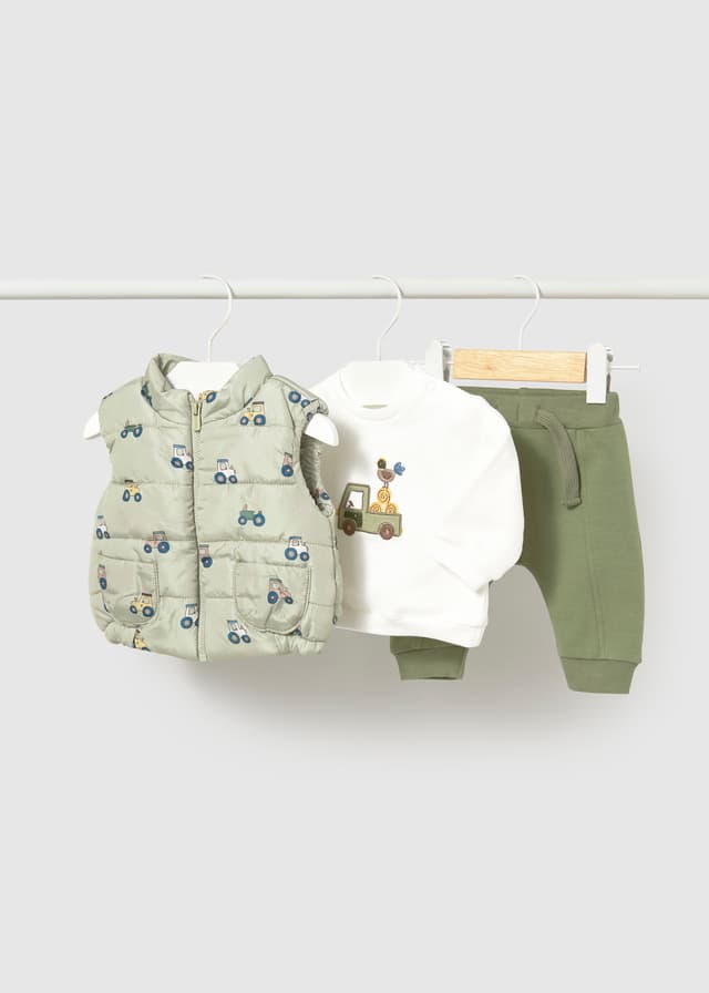 Mayoral - 3 Piece Puffer Gilet, Top & Trousers Set, Green