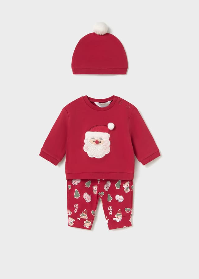 Mayoral - 3 Piece Christmas Sweatshirt, Trousers & Hat Set, Red