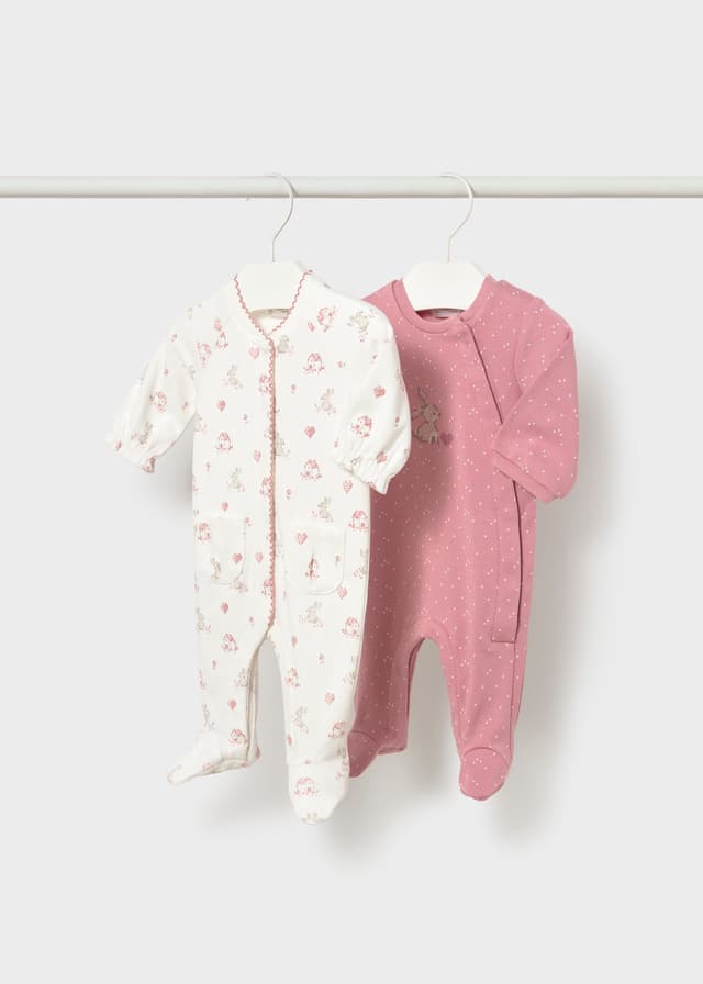 Mayoral - 2 Pack Bunny and Hearts Sleepsuits, Pink