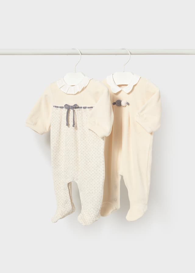 Mayoral - 2 Pack Velour Sleepsuits, Cream