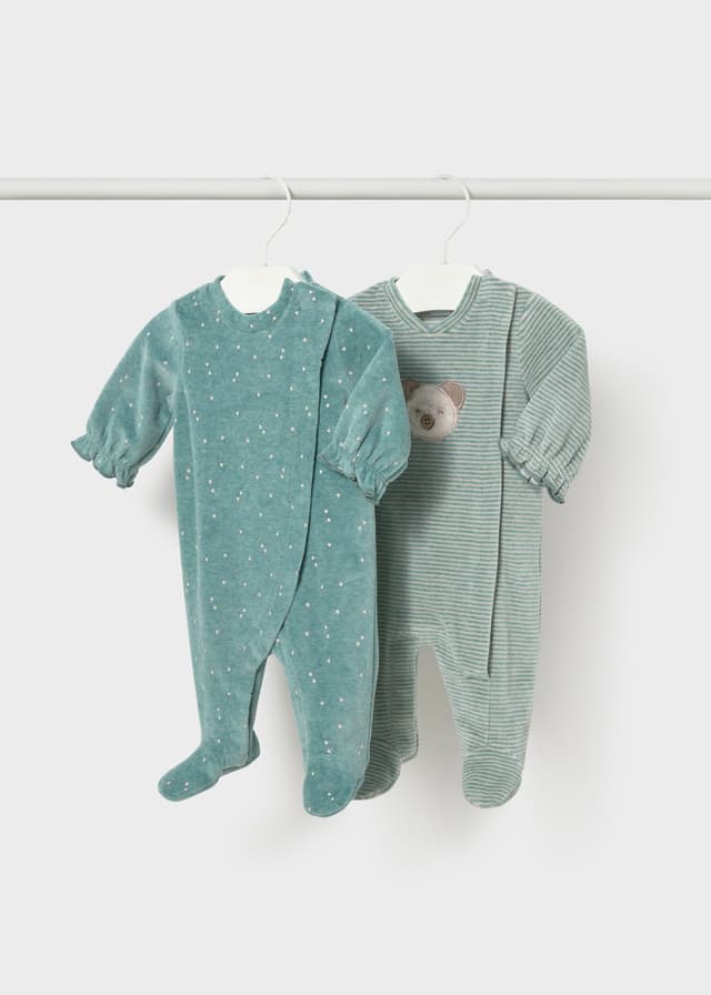 Mayoral - 2 Pack Teddy Velour Sleepsuits, Green