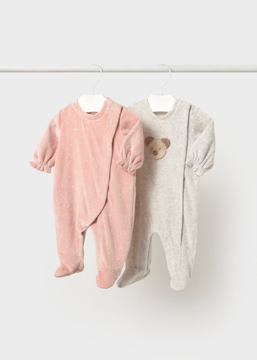 Mayoral - 2 Pack Teddy Velour Sleepsuits, Pink