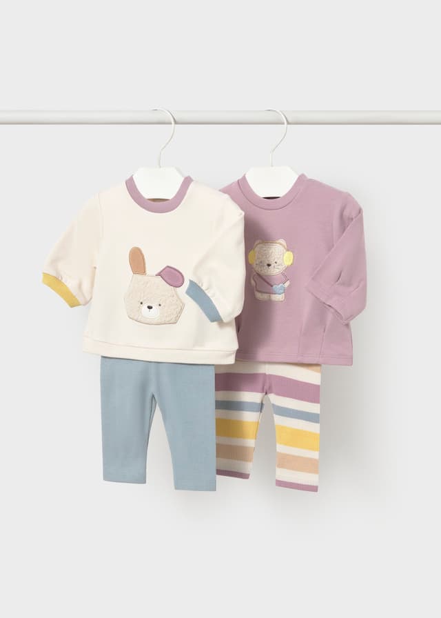Mayoral - 4 Piece Bunny & Stripe Leggings Set, Purple