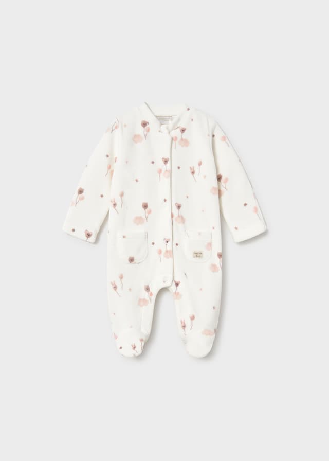 Mayoral - Printed Velour Sleepsuit, Cream