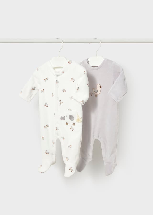 Mayoral - 2 Pack Printed Velour Sleepsuits, Grey