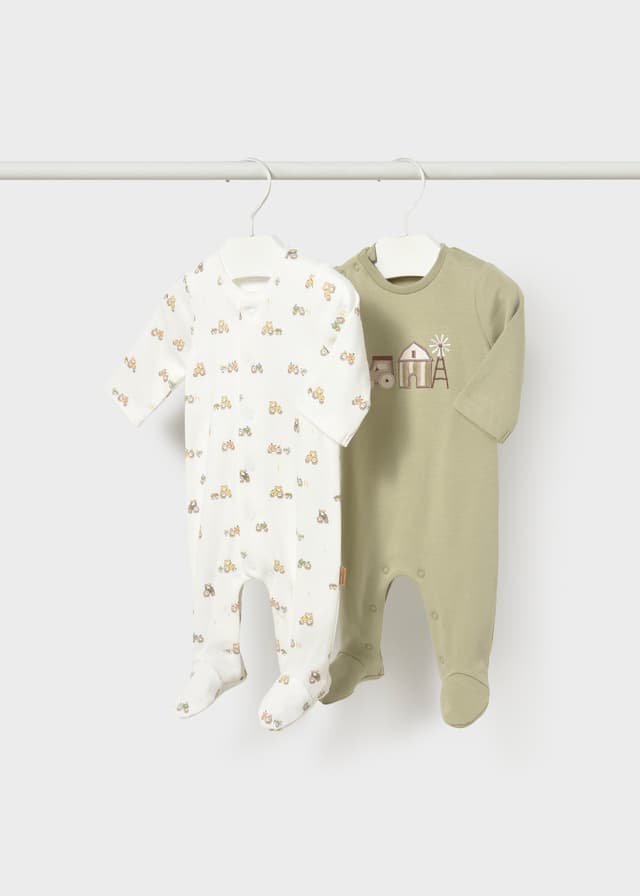 Mayoral - 2 Pack Tractor Cotton Sleepsuits, Green