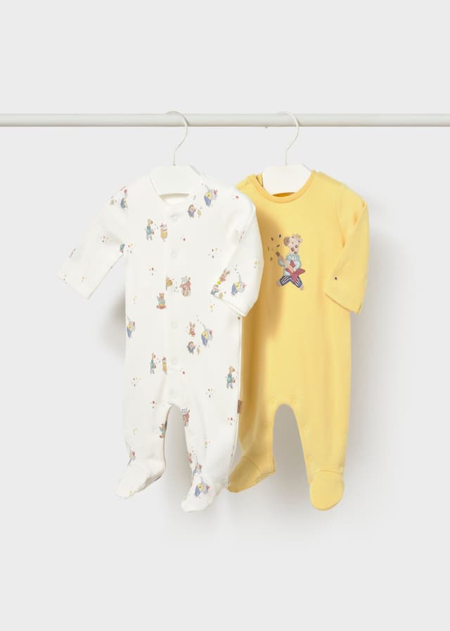 Mayoral - 2 Pack Animal Cotton Sleepsuits, Yellow