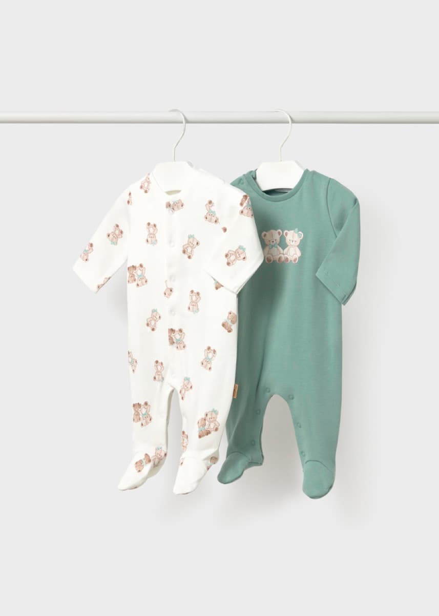 Mayoral - 2 Pack Teddy Bear Cotton Sleepsuits, Green