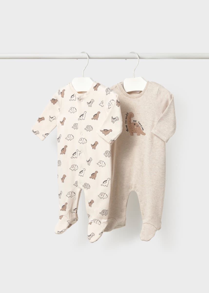 Mayoral - 2 Pack Cotton Dino Sleepsuits, Beige