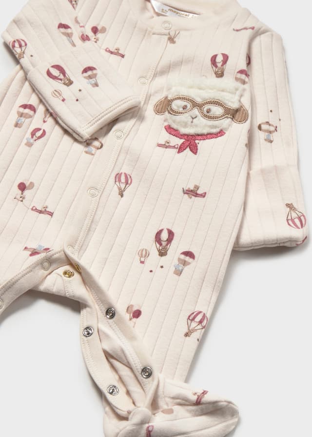 Mayoral - Printed Sleepsuit with built in mittens, Cream