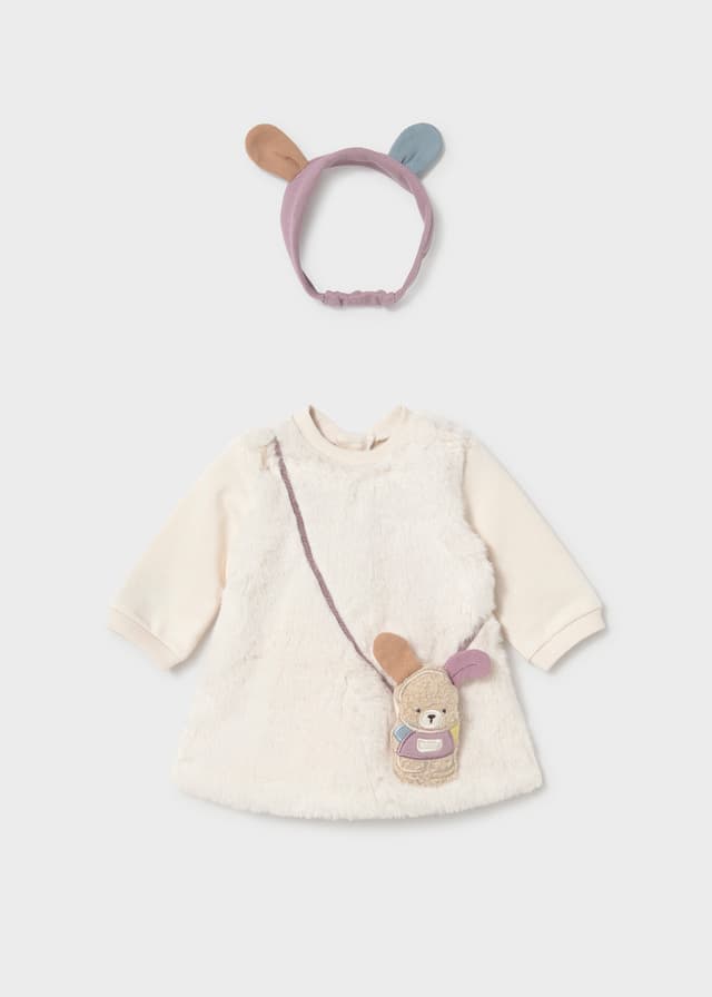 Mayoral - Teddy Dress & Headband Set, Cream