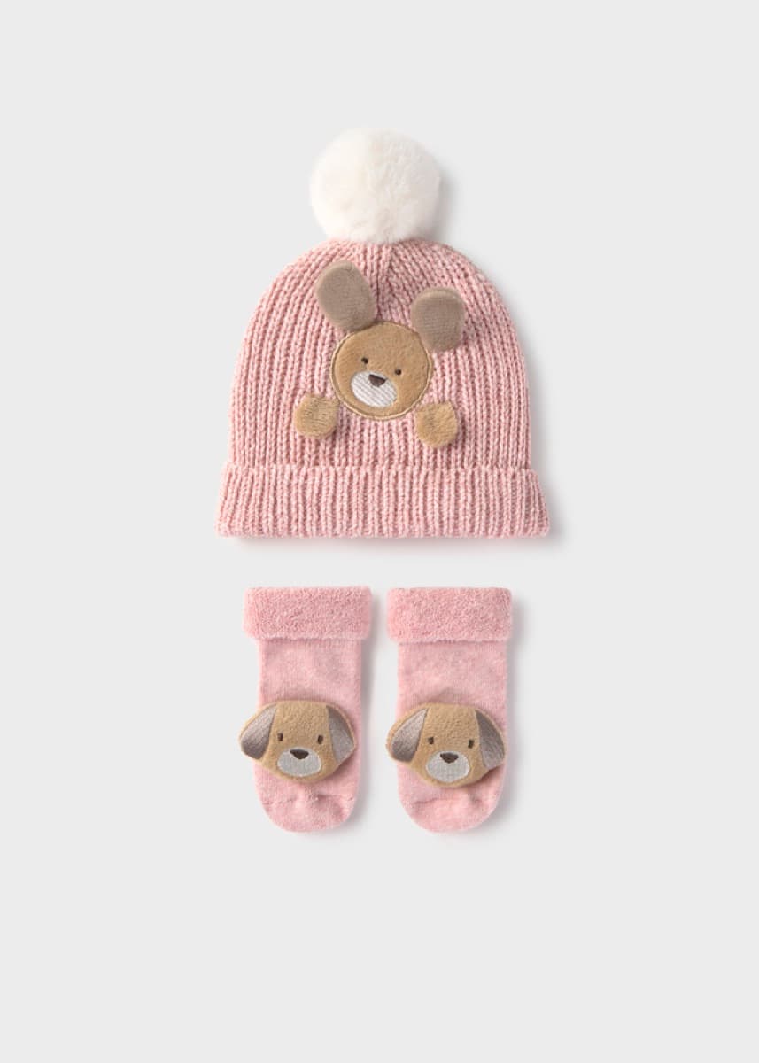 Mayoral - Newborn teddy bear hat and socks set, Pink